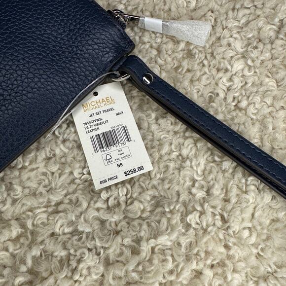 Michael Kors Jet Set Travel Leather Wristlet Convertible Bag Navy New - Picture 6 of 8